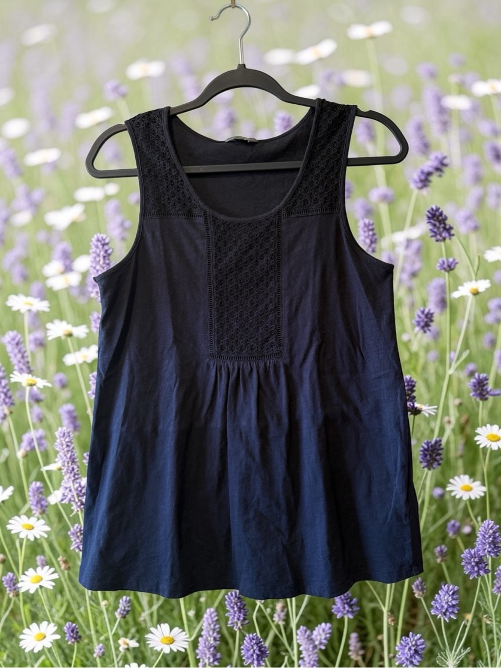 Denver Hayes Black Crochet Yoke Tank Top